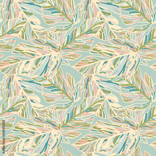 Creative tropical leaves seamless pattern in sketch style. Palm leaf endless floral background.