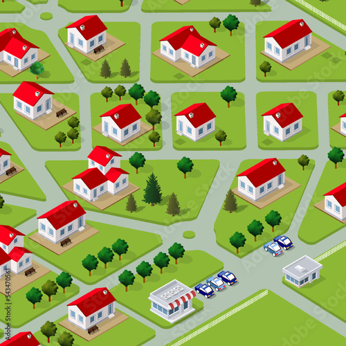 A glance at the isometric 3D illustration view of a cottage townhouse