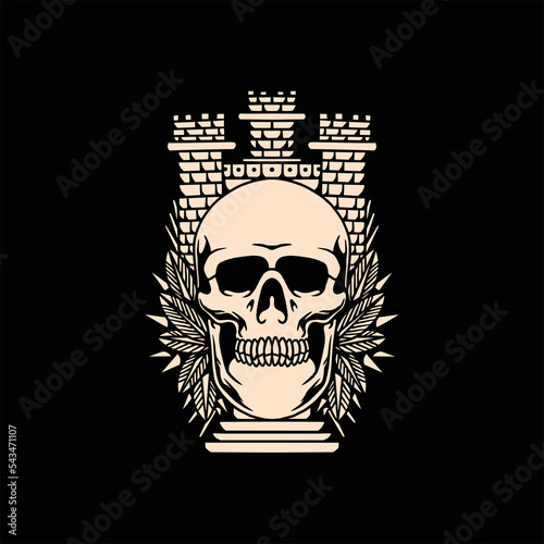 skull castle tattoo vector design