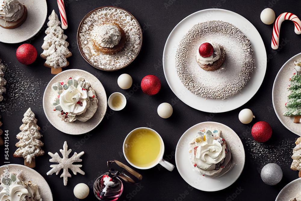 cake christmas and coffee generated with AI, artificial intelligence cake christmas and coffee generated with AI, artificial intelligence