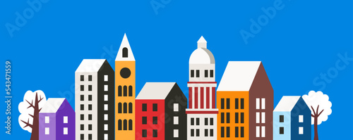 Silhouette of the winter Christmas New Year flat Town with houses