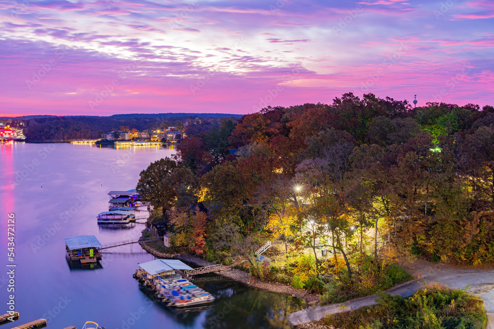 Sunrise high angle view of the beautiful Lake Ozark