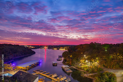 Sunrise high angle view of the beautiful Lake Ozark