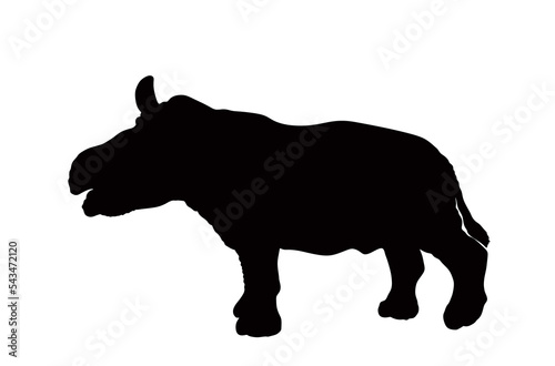 Rhinoceros cub vector silhouette illustration isolated on white background. Baby Rhino, animal from Africa. Strong animal calf symbol.