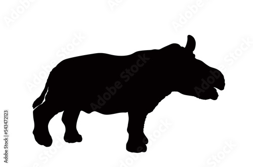 Rhinoceros cub vector silhouette illustration isolated on white background. Baby Rhino, animal from Africa. Strong animal calf symbol.