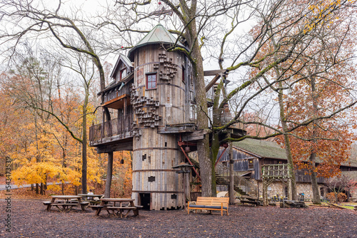 Overcast view of the tree house in Dogwood Canyon Nature Park photo