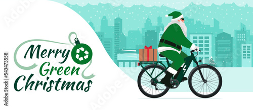 Photographie Santa Claus riding an eco-friendly e-bike