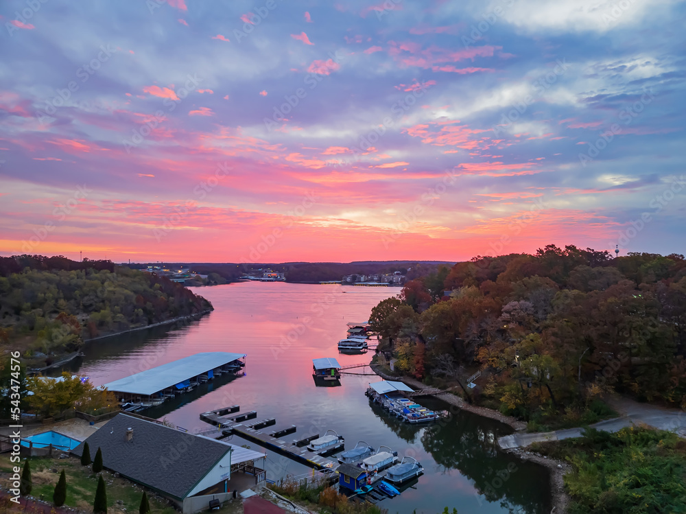 Sunrise high angle view of the beautiful Lake Ozark