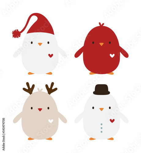 set of funny christmas birds