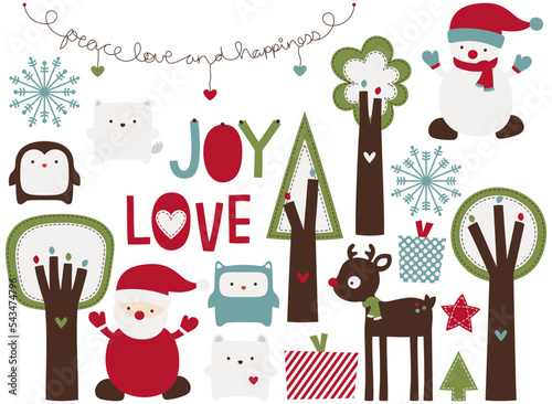 set of christmas animals and elements