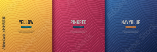 Set of abstract trendy color banner wavy pattern texture background. Yellow, pink red and dark blue in fluid liquid style. Minimal stripe lines on gradient color template design with copy space.