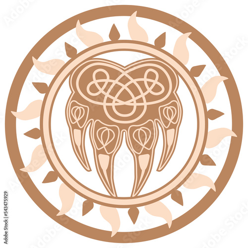 Veles god's paw, wolf's paw, Slavic symbol, decorated with Scandinavian patterns. Beige trendy design