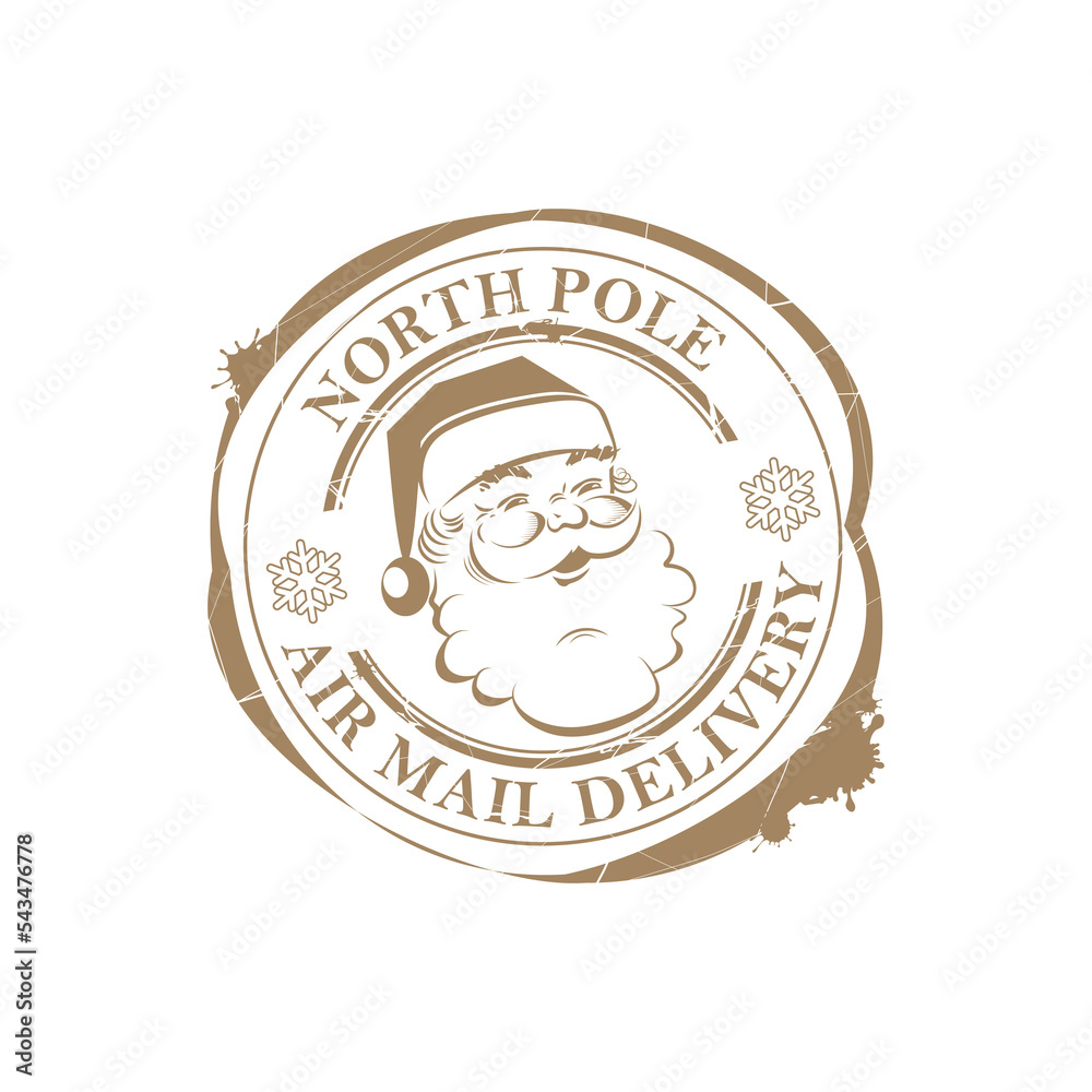 Fototapeta premium Christmas round stamp with outline of Santa Claus.