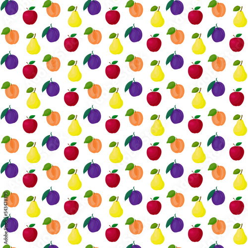 Fototapeta Naklejka Na Ścianę i Meble -  Seamless pattern with different fruits. Apple,apricot,pear,plum. Cute vector background. Bright summer fruits illustration. Fruit mix design for fabric and decor