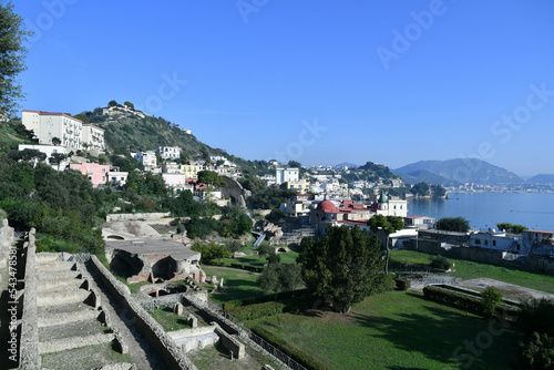 Panoramic view from the ancient Roman baths of Baia, near Naples in Italy.