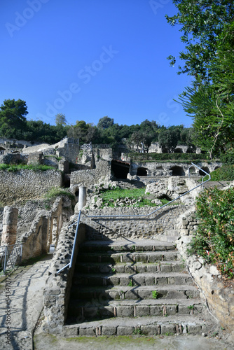 Panoramic view from the ancient Roman baths of Baia  near Naples in Italy.