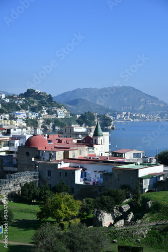 Panoramic view from the ancient Roman baths of Baia, near Naples in Italy. photo