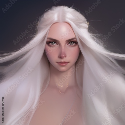 Ilustración de mujer joven con cabello blanco