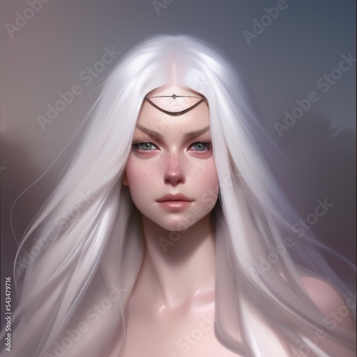 Ilustración de mujer joven con cabello blanco