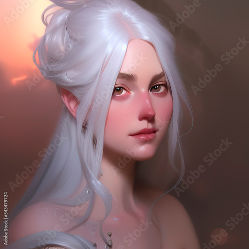 Ilustración de mujer joven con cabello blanco