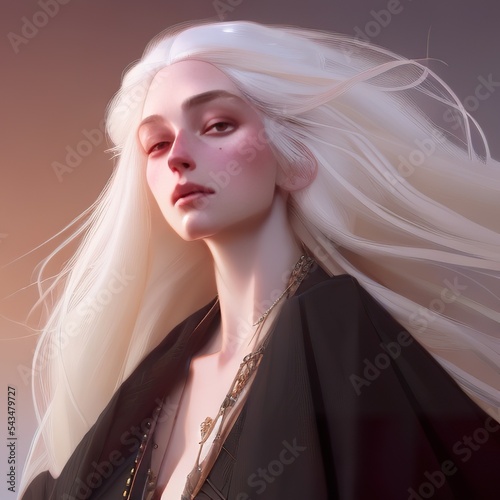 Ilustración de mujer joven con cabello blanco