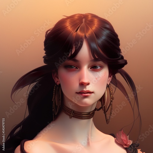 Ilustración de mujer joven con cabello negro