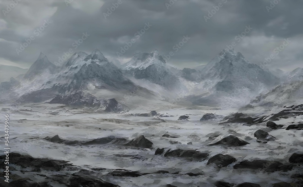 Fototapeta premium AI generated digital art of snowy mountains