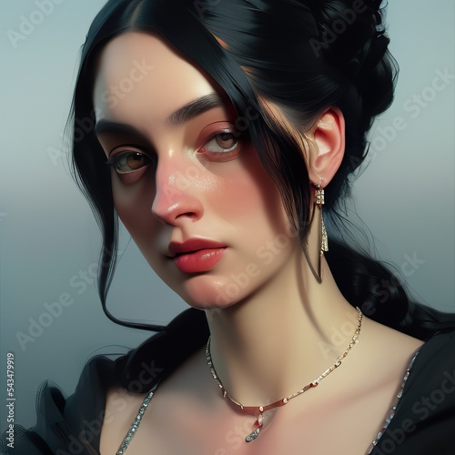 Ilustración de mujer joven con cabello negro