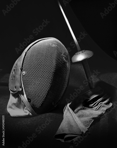 sword, fencing mask and glove