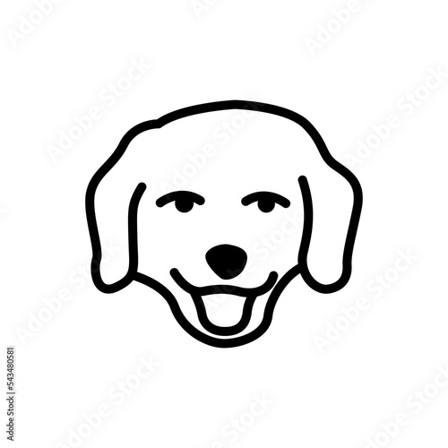 happy dog face line art drawing style. Puppy face minimalist black linear sketch isolated on white background. Vector illustration