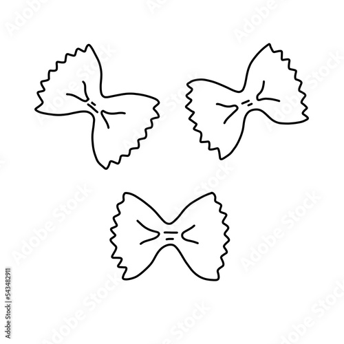 Hand drawn illustration of farfalle. Outline or doodle. Line art for logo, packaging, print.