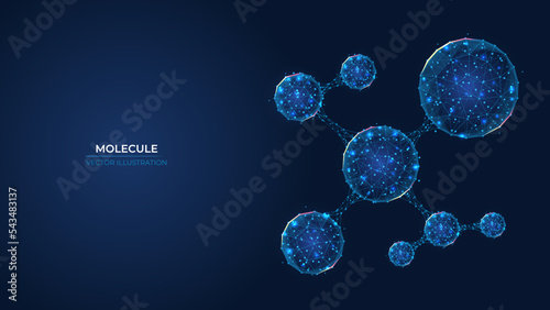 Futuristic abstract molecule symbol. Wireframe concept of innovative science. Low poly geometric 3d wallpaper background vector illustration.