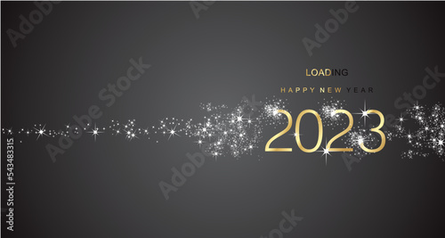 2023 New Year greetings loading 2023 sparkle firework golden white black color vector