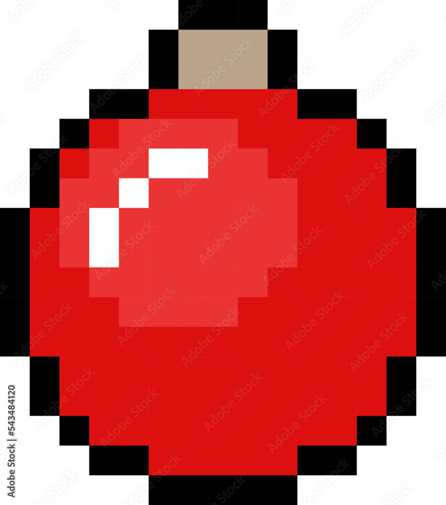Single red pixel Christmas bauble isolated on white background. 8 bit
