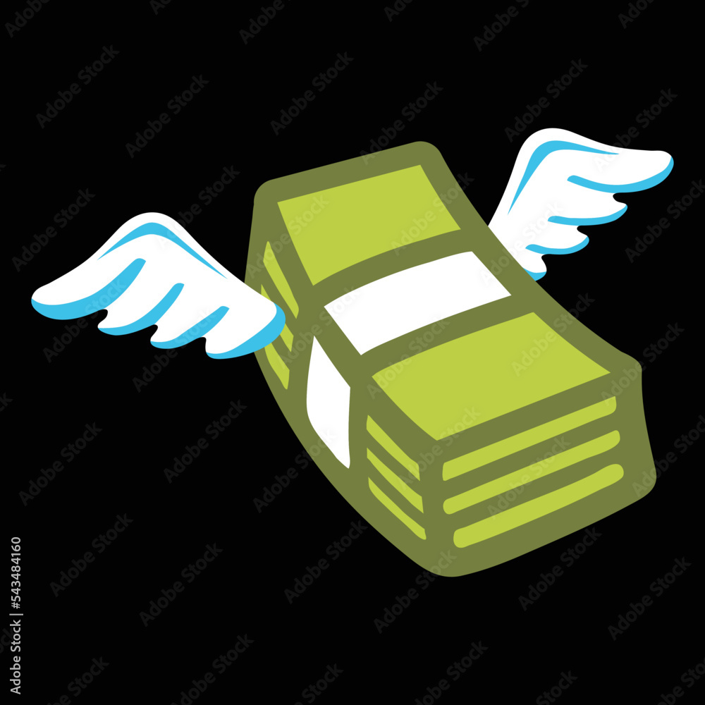 Money with Wings vector flat emoji icon design. Isolated banded stack