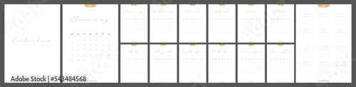 Calendar 2023 template. Week starts Sunday.Elegant aesthetic design template vector set of 12 monthly pages.

