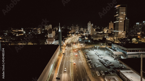 aerial image of Vila Germ  nica Park at night  Blumenau city  Santa Catarina  southern Brazil  oktoberfest  easterfest  decoration  lights