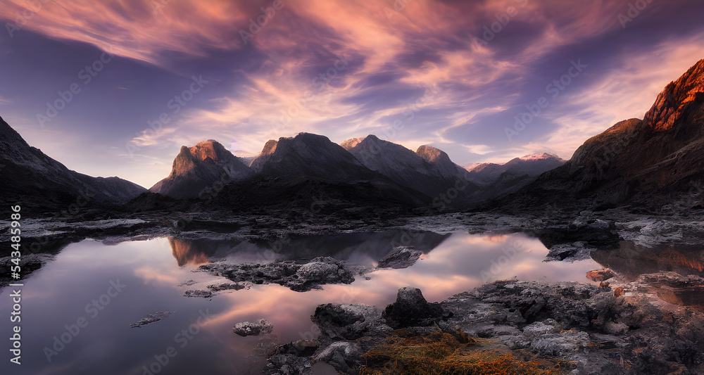 Illustration Beautiful Landscape With Water Reflection Illustration Beautiful Landscape With Water Reflection