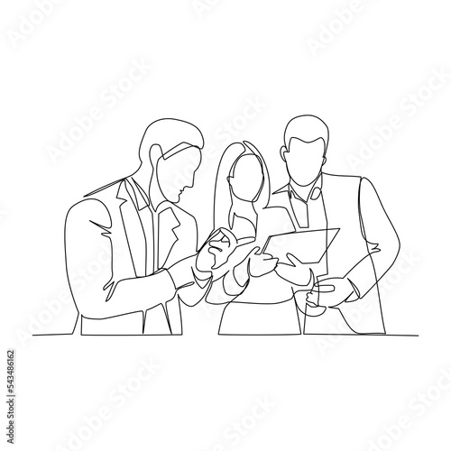 Teamwork concept vector illustration drawn in line art style