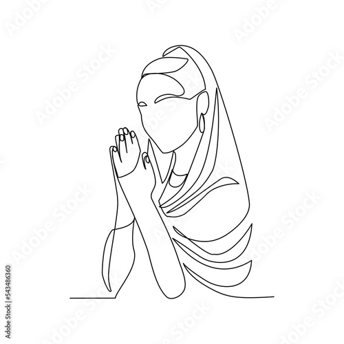 Vector illustration of a woman in traditional indian costume drawn in line art style