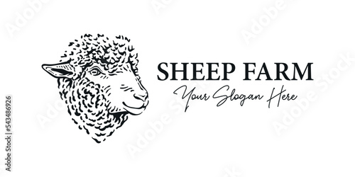 Awesome sheep head illustration vintage logo vector portrait lamb face sketch drawing 