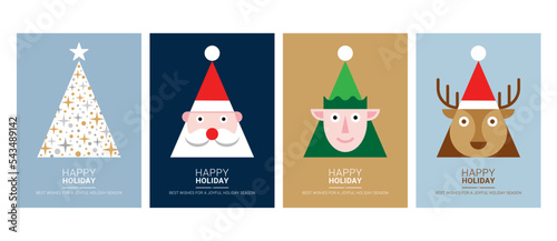 Fotografia Merry Christmas modern card set elements greeting text lettering blue background