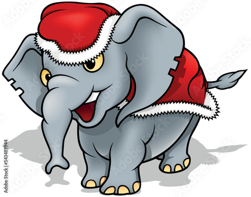 Cute Elephant in Santa Claus Costume - Colorful Christmas Illustration Isolated on White Background  Vector