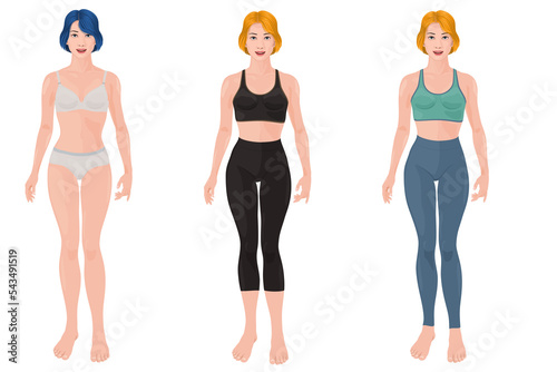 set Female full body underwear illustration front leggings pants
