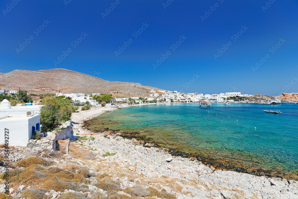 Karavostasis port and Chochlidia beach in Folegandros, Greece