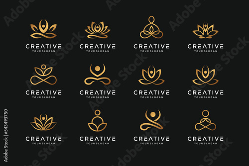 Set of yoga and spa logo design vector icons for business of luxury elegant simple