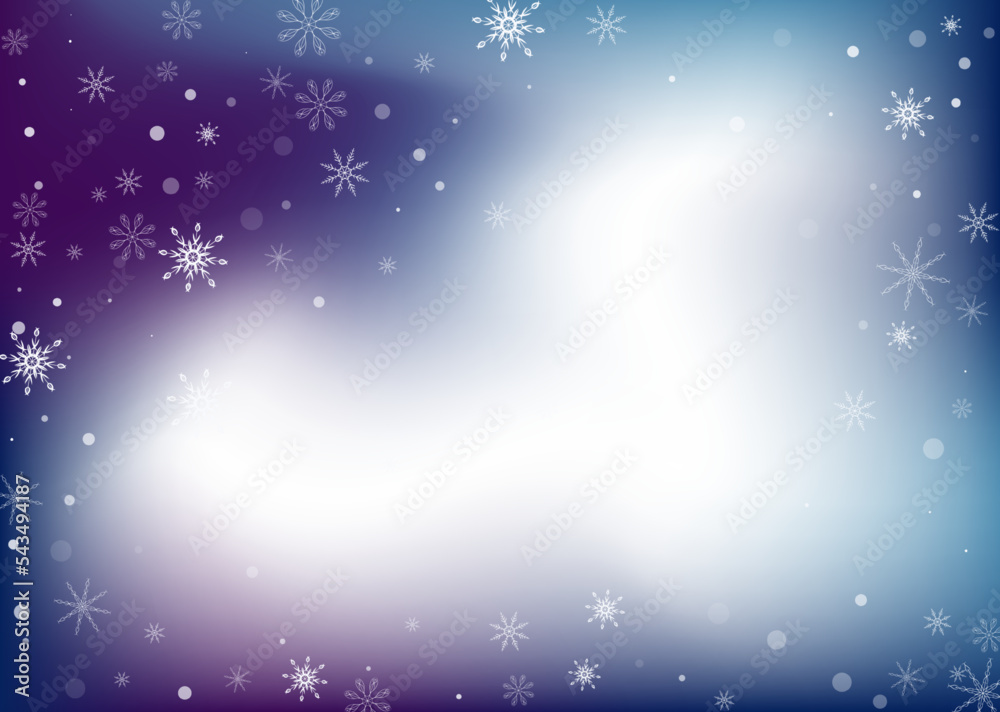 Obraz premium Snowflakes. Snow, snowfall. Falling scattered white snowflakes on a white-blue gradient background. Vector