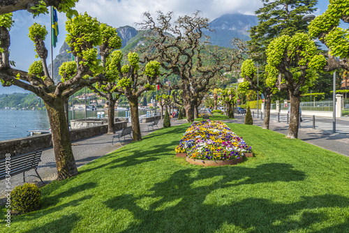 The beautiful promenade on the lakeside of Menaggio with flower beds