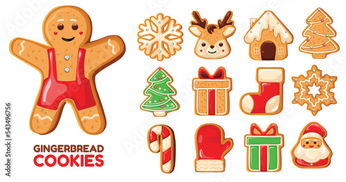 Set of cute gingerbread cookies for christmas.