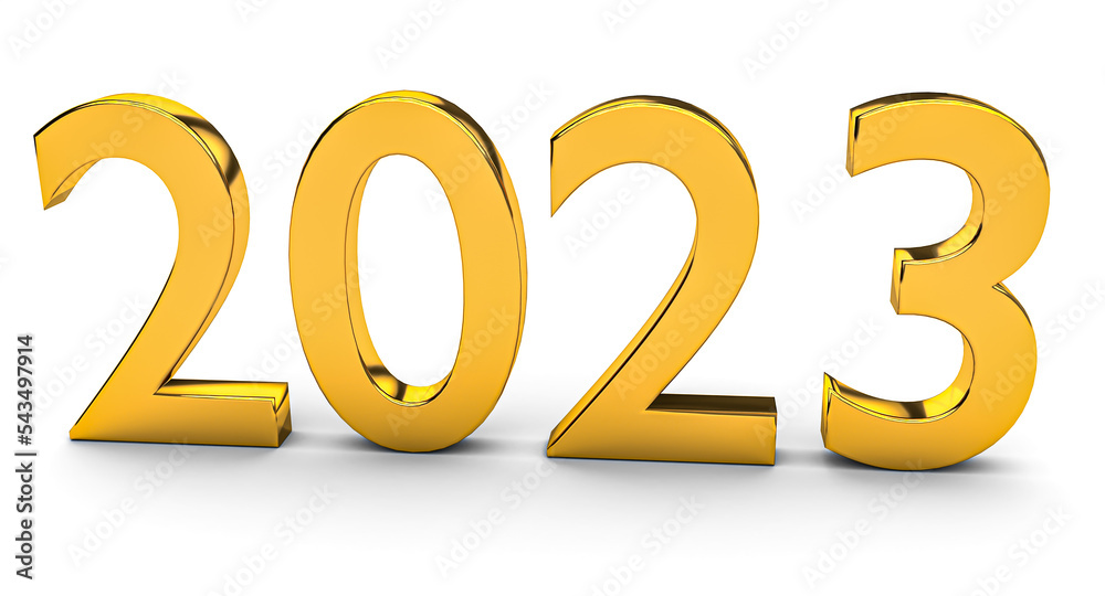 New year holiday concept in golden colors. Number 2023 New year holiday concept in golden colors. Number 2023